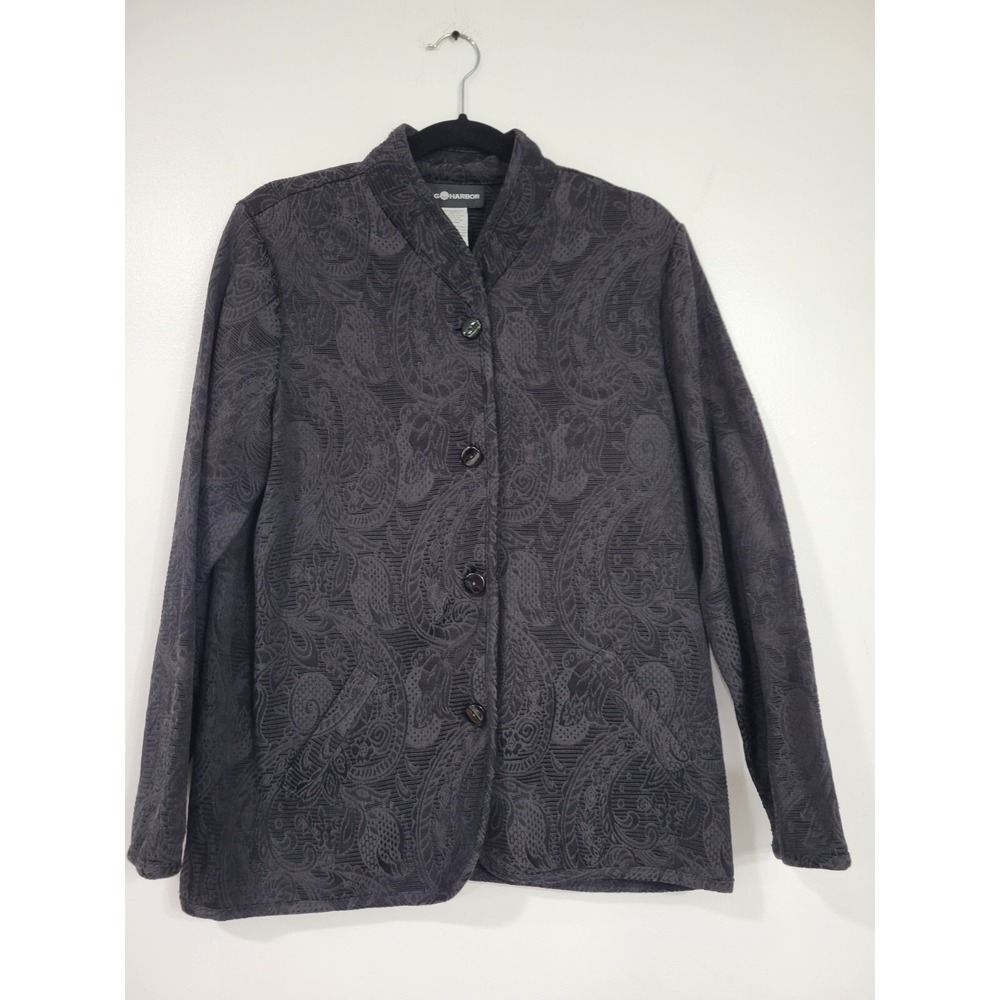 Sag Harbor Jacquard Paisley Black Jacket with‎ Mandarin Collar Women's 12
